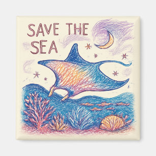 Save the Sea - Kleurpotlood Oceaan Kunst Magneet