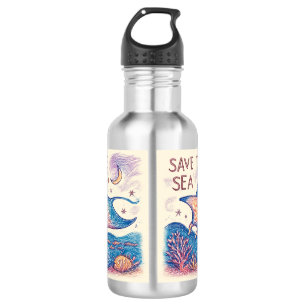 Save the Sea - Kleurpotlood Oceaan Kunst Waterfles