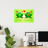Save the Swamp Frog Love Green Poster (Thuiskantoor)