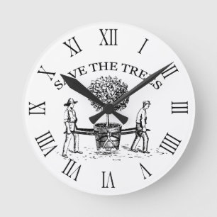 Save the Trees Vintage Illustration Wall Clock Ronde Klok