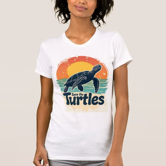 Save The Turtles Animal Rights Sea Turtle Retro St T-shirt (Voorkant)