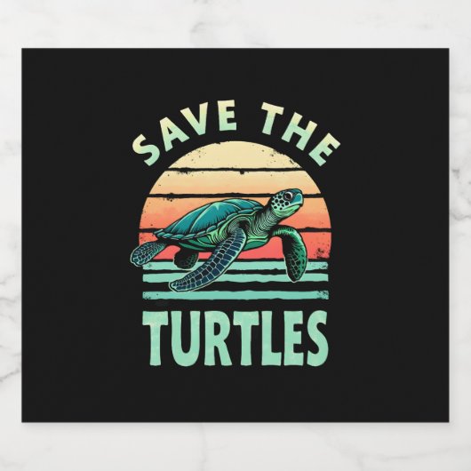 Save The Turtles Animal Turtle Pet Lover (1) Sparkling Wijnetiket (Enkel label)