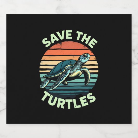 Save The Turtles Animal Turtle Pet Lover (2) Sparkling Wijnetiket (Enkel label)
