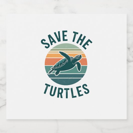 Save The Turtles Animal Turtle Pet Lover (2) Sparkling Wijnetiket (Enkel label)