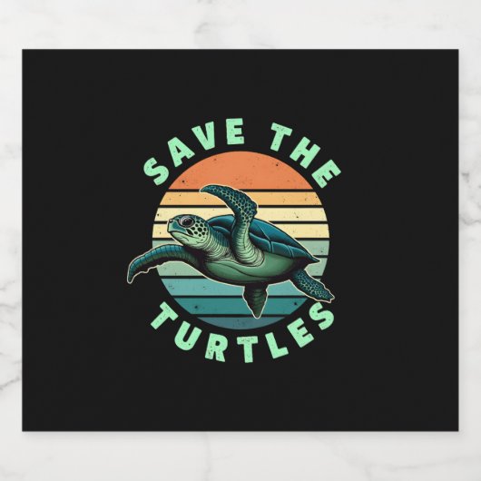 Save The Turtles Animal Turtle Pet Lover (3) Sparkling Wijnetiket (Enkel label)