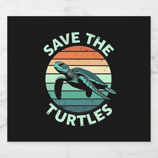 Save The Turtles Animal Turtle Pet Lover (4) Sparkling Wijnetiket (Enkel label)