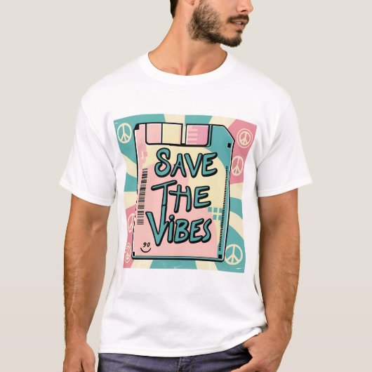Save The Vibes T-shirt – Peace & Retro Vibes (Voorkant)
