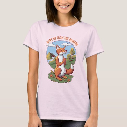 Save Us from the Humans – Praying Fox Design T-shirt (Voorkant)