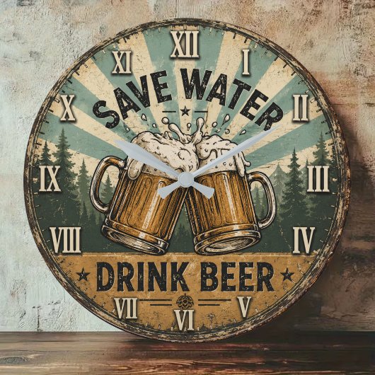 Save Water Drink Beer Funny Grote Klok