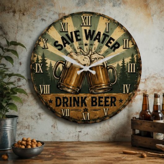 Save Water Drink Beer Funny Grote Klok