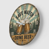 Save Water Drink Beer Funny Grote Klok (Hoek)