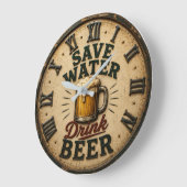 Save Water Drink Beer Man Cave Gift Grote Klok (Hoek)