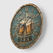 Save Water Drink Beer Rustic Home Bar Grote Klok (Hoek)