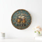 Save Water Drink Beer Rustic Home Bar Grote Klok (Huis)