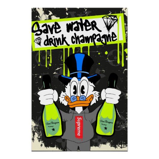 Save Water, Drink Champagne (Neon Drip Duck) Perfect Poster (Voorkant)
