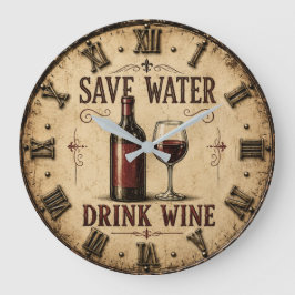 Save Water Drink Wine Funny Vintage Rustic Kitchen Grote Klok