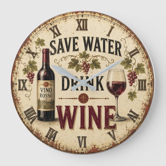Save Water Drink Wine Grote Klok (Voorkant)
