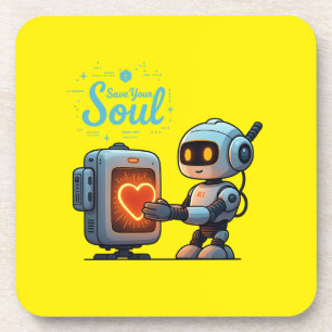 Save Your Soul Schattigee Robot Holding Heart bero Bier Onderzetter