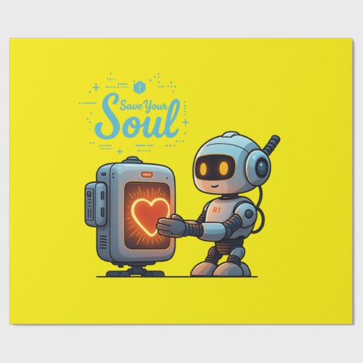 Save Your Soul Schattigee Robot Holding Heart bero Cadeaupapier (Vlak)