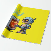Save Your Soul Schattigee Robot Holding Heart bero Cadeaupapier (Uitgerold)