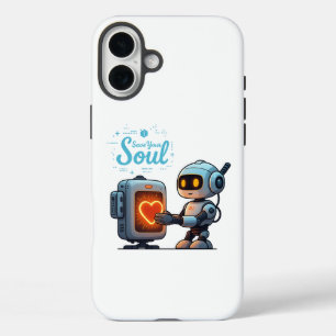 Save Your Soul Schattigee Robot Holding Heart bero iPhone 16 Plus Hoesje