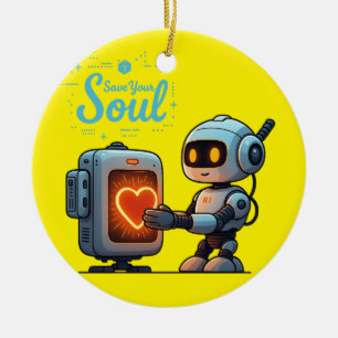 Save Your Soul Schattigee Robot Holding Heart bero Keramisch Ornament