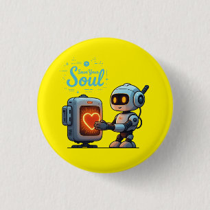Save Your Soul Schattigee Robot Holding Heart bero Ronde Button 3,2 Cm