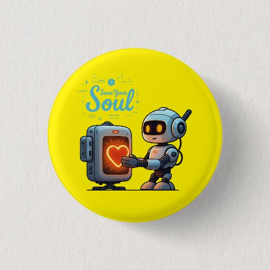 Save Your Soul Schattigee Robot Holding Heart bero Ronde Button 3,2 Cm (Voorkant)
