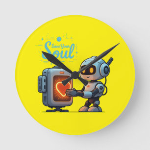 Save Your Soul Schattigee Robot Holding Heart bero Ronde Klok