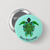 Save ZEE SCHILDPADDEN - Wildlife - Ocean Aqua Ronde Button 5,7 Cm (Voorkant /achterkant)