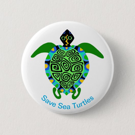 Save Zee TURTLES -Bedreigde dieren grafiek - Ronde Button 5,7 Cm (Voorkant)