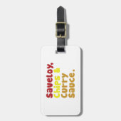 Saveloy, Chips & Curry Sauce. Bagagelabel (Voorkant verticaal)