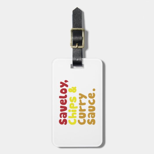 Saveloy, Chips & Curry Sauce. Bagagelabel (Voorkant verticaal)