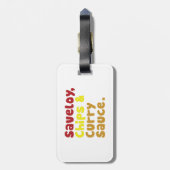 Saveloy, Chips & Curry Sauce. Bagagelabel (Achterkant verticaal)