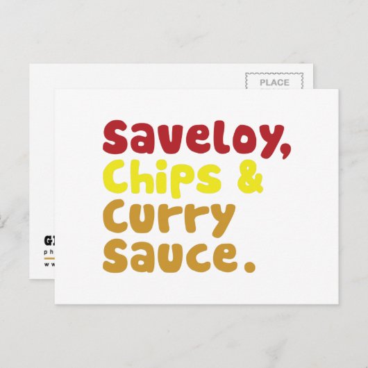 Saveloy, Chips & Curry Sauce. Briefkaart (Voorkant / Achterkant)
