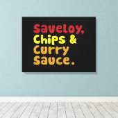 Saveloy, Chips & Curry Sauce. Canvas Afdruk (Insitu (Houten vloer))