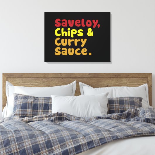 Saveloy, Chips & Curry Sauce. Canvas Afdruk (Insitu (Slaapkamer))