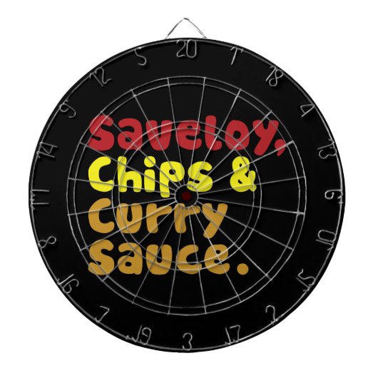 Saveloy, Chips & Curry Sauce. Dartbord (Voorkant)