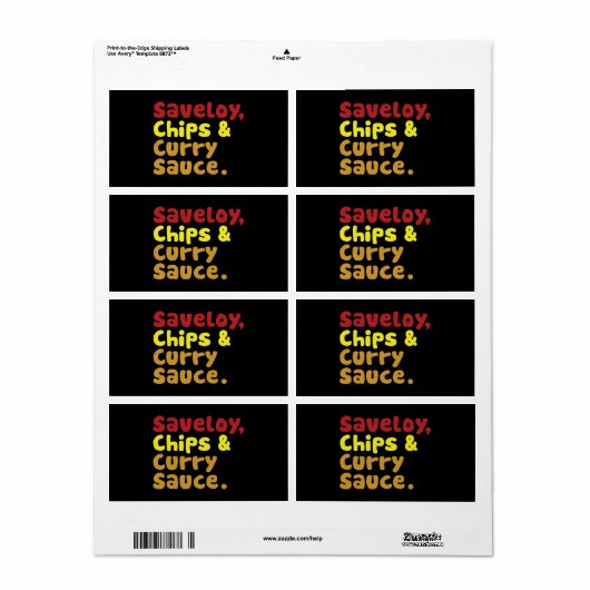 Saveloy, Chips & Curry Sauce. Etiket (Full Sheet)