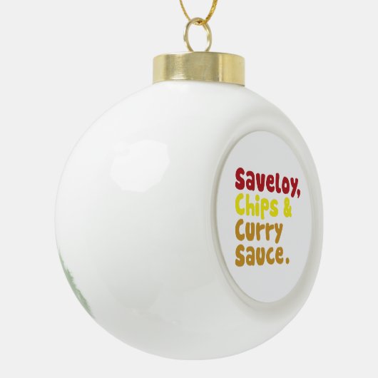Saveloy, Chips & Curry Sauce. Keramische Bal Ornament (Links)