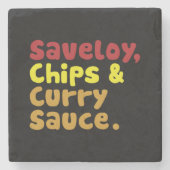 Saveloy, Chips & Curry Sauce. Stenen Onderzetter (Voorkant)