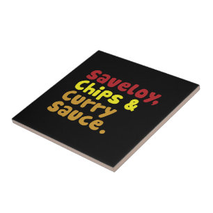 Saveloy, Chips & Curry Sauce. Tegeltje
