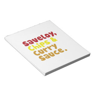 Saveloy, Chips & Curry-saus. Notitieblok