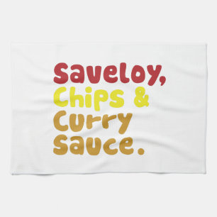 Saveloy, Chips & Curry Saus. Theedoek
