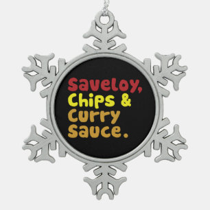 Saveloy, Chips & Curry Saus. Tin Sneeuwvlok Ornament