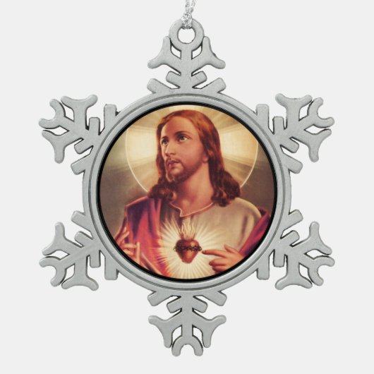 Savior Eyes opgevoed naar de hemel Tin Sneeuwvlok Ornament (Voorkant)