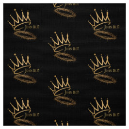 SAVIOR KING JESUS Zwart/Goud Kroon Patroon Stof