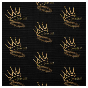 SAVIOR KING JESUS Zwart/Goud Kroon Patroon Stof