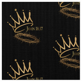 SAVIOR KING JESUS Zwart/Goud Kroon Patroon Stof