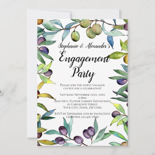 Savory Olive Toscaanse Waterverf Engagement Party Kaart (Voorkant)